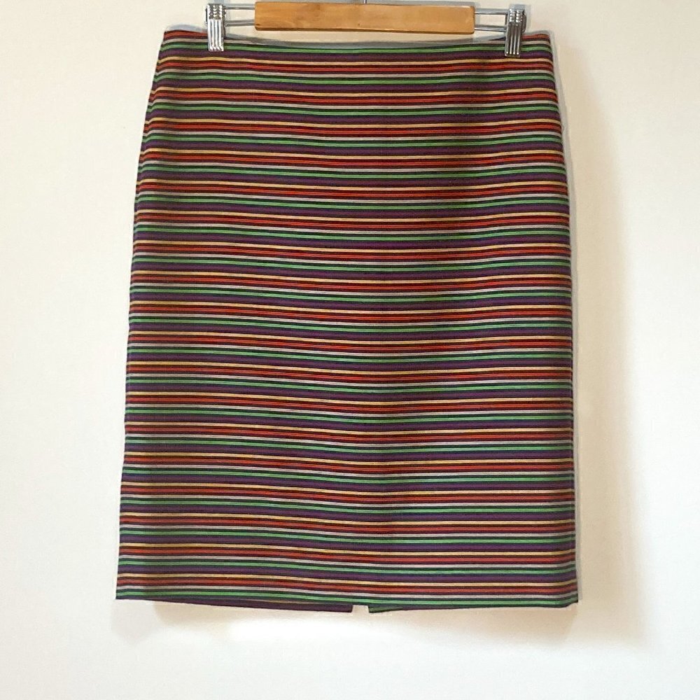 Talbots SZ 10 Navy Multi Stripe Pencil Skirt Office Capsule Wardrobe Timeless